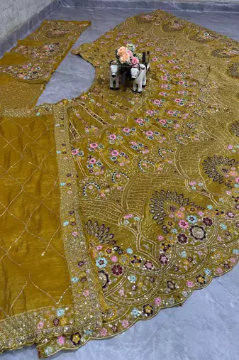 yellow Embroidery Sequins With Cancan silk blend Lehenga Choli Set