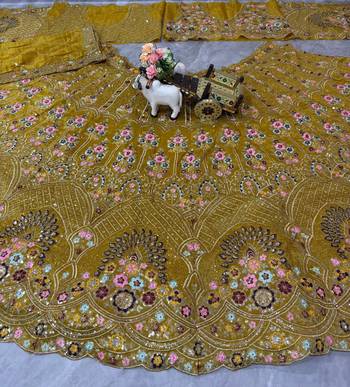 yellow Embroidery Sequins With Cancan silk blend Lehenga Choli Set 3