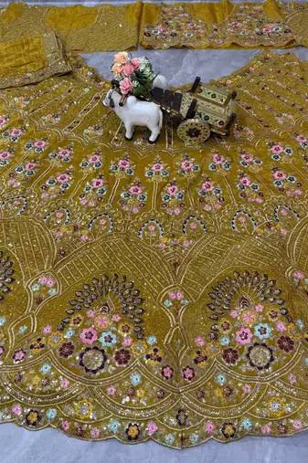 yellow Embroidery Sequins With Cancan silk blend Lehenga Choli Set