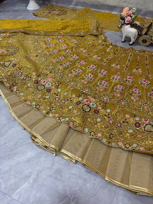yellow Embroidery Sequins With Cancan silk blend Lehenga Choli Set 4