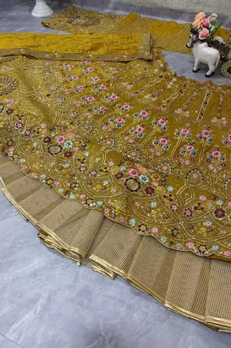yellow Embroidery Sequins With Cancan silk blend Lehenga Choli Set