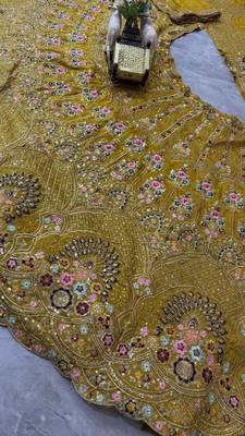 yellow Embroidery Sequins With Cancan silk blend Lehenga Choli Set 5