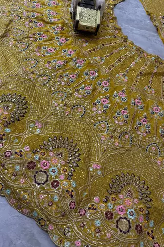 yellow Embroidery Sequins With Cancan silk blend Lehenga Choli Set