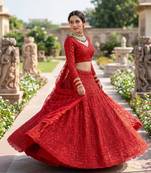 red Coding Sequins With Cancan net Lehenga Choli Set