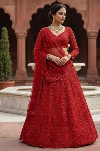 red Coding Sequins With Cancan net Lehenga Choli Set