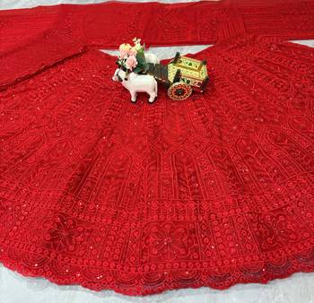 red Coding Sequins With Cancan net Lehenga Choli Set 3