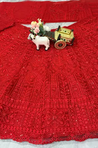 red Coding Sequins With Cancan net Lehenga Choli Set