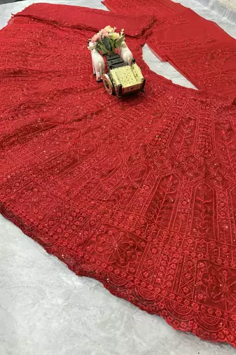 red Coding Sequins With Cancan net Lehenga Choli Set