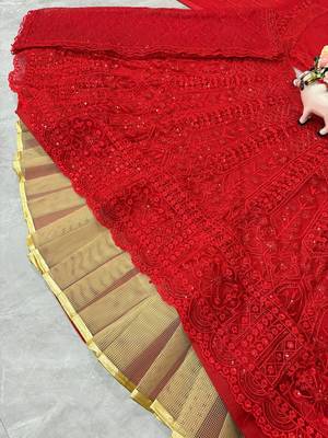 red Coding Sequins With Cancan net Lehenga Choli Set 5