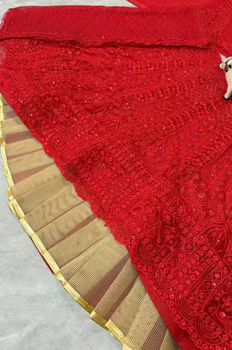 red Coding Sequins With Cancan net Lehenga Choli Set