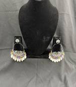 Oxidised Silver Multicolor Chandbali Earrings with Cowrie Shell Drops for Women, Navratri Garba Tribal Jewellery Set