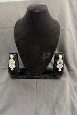 Oxidised Silver Peach Stone Drop Earrings for Women, Traditional Tribal Ethnic Earrings for Navratri Garba 1