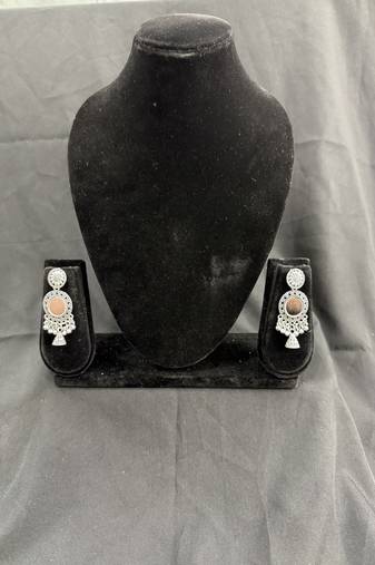 Oxidised Silver Peach Stone Drop Earrings for Women, Traditional Tribal Ethnic Earrings for Navratri Garba