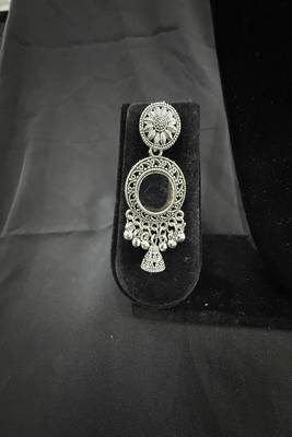Oxidised Silver Peach Stone Drop Earrings for Women, Traditional Tribal Ethnic Earrings for Navratri Garba 2