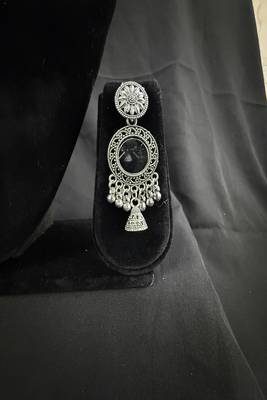 Oxidised Silver Peach Stone Drop Earrings for Women, Traditional Tribal Ethnic Earrings for Navratri Garba 3