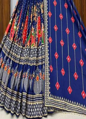 Navy Blue Color Beautiful digital print & Real mirror work Cotton Navratri Blend Lahenga Choli Set 4