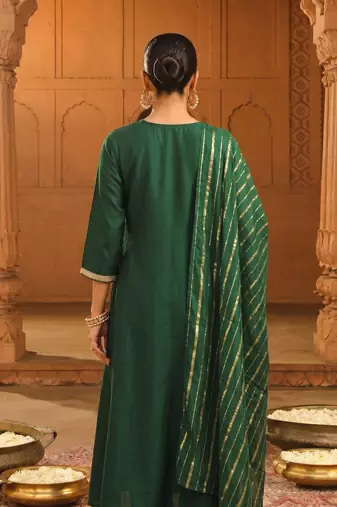 Women's Beautiful Embroidery Work Viscose Silk Fabric Flared Kurta Pant and Dupatta Set