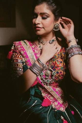 Dark Green Beautiful digital print & MIRROR With Gota Patta Cotton Lahenga Choli Set