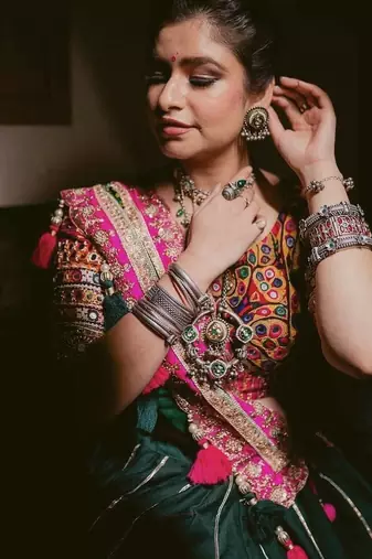 Dark Green Beautiful digital print & MIRROR With Gota Patta Cotton Lahenga Choli Set