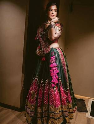 Dark Green Beautiful digital print & MIRROR With Gota Patta Cotton Lahenga Choli Set 5