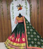Dark Green Beautiful digital print & MIRROR With Gota Patta Cotton Lahenga Choli Set