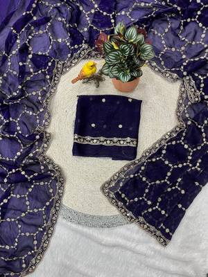 purple color Sequins With Zari Thread Embroidery work with cutwork Border Chiffon saree 2