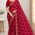 red color Sequins With Zari Thread Embroidery work with cutwork Border Chiffon saree