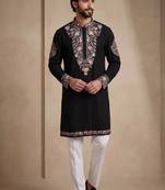 Black silk kurta with embroidery work for men;s