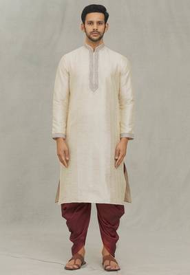 Fawn art silk kurta patiyala for mens 1