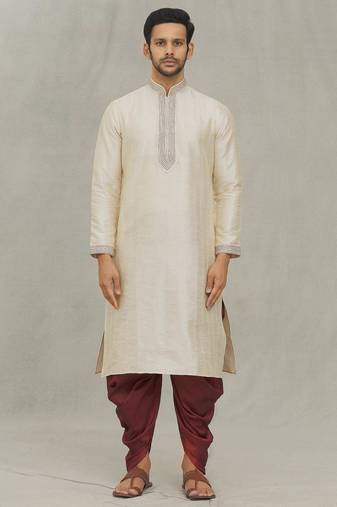 Fawn art silk kurta patiyala for mens