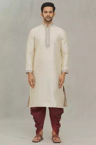 Fawn art silk kurta patiyala for mens