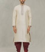 Fawn art silk kurta patiyala for mens
