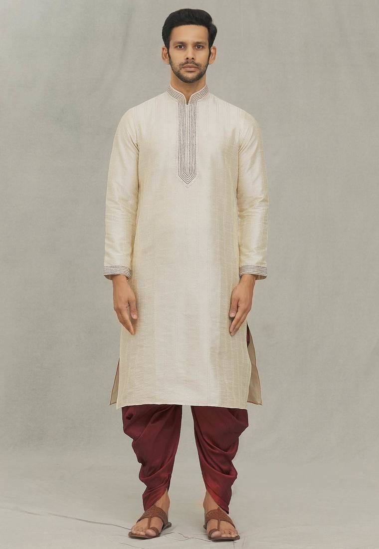 Fawn art silk kurta patiyala for mens