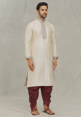 Fawn art silk kurta patiyala for mens 2