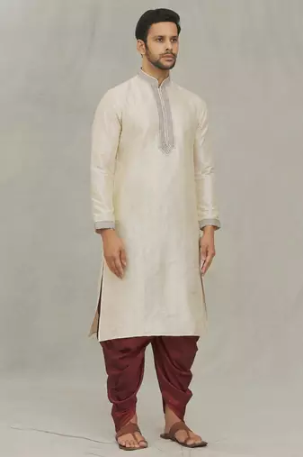 Fawn art silk kurta patiyala for mens