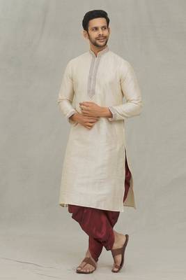 Fawn art silk kurta patiyala for mens 3