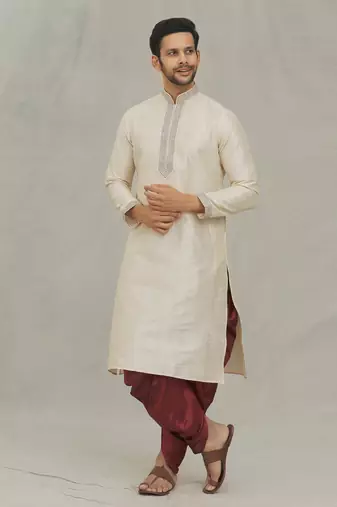 Fawn art silk kurta patiyala for mens
