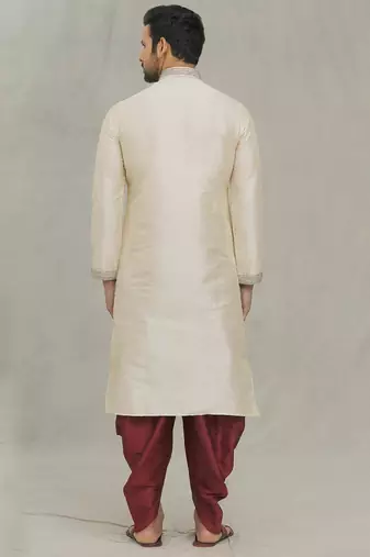 Fawn art silk kurta patiyala for mens