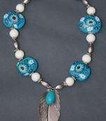 Floral Turquoise, White and Silver Leaf.