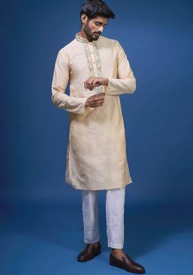 Cream silk kurta indian ethnic wear 1