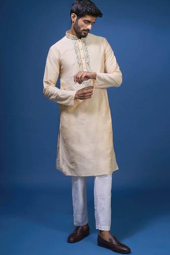 Cream silk kurta indian ethnic wear