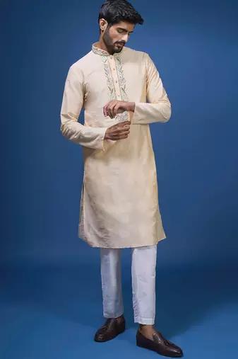 Cream silk kurta indian ethnic wear
