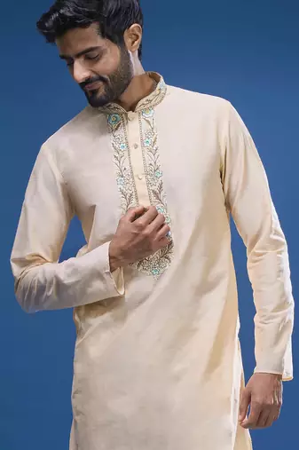 Cream silk kurta indian ethnic wear