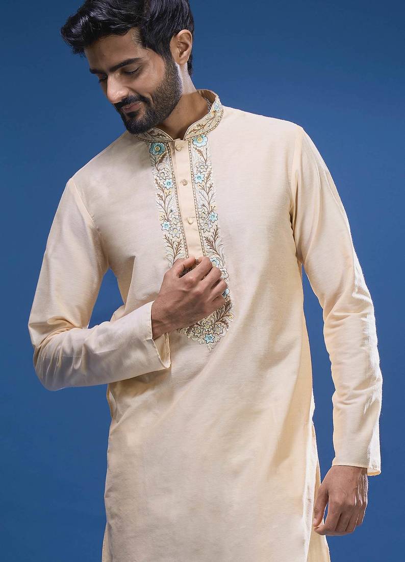 Cream silk kurta indian ethnic wear
