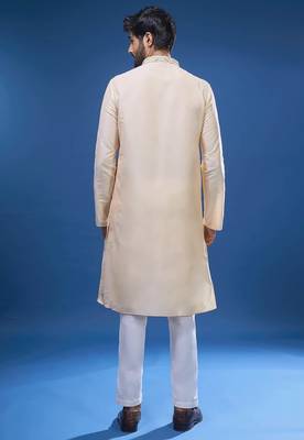 Cream silk kurta indian ethnic wear 4