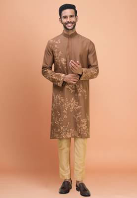 Brown silk kurta pant for men's 1