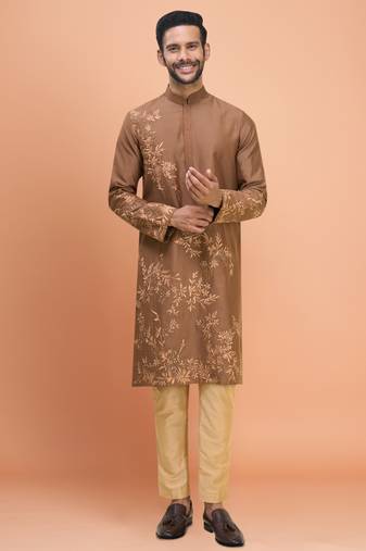 Brown silk kurta pant for men's
