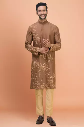 Brown silk kurta pant for men's