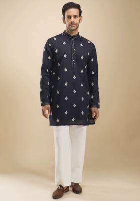 Blue cotton short kurta for men's 1