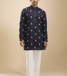 Blue cotton short kurta for men's